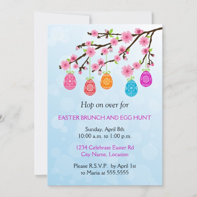 Flowering Branch Easter Eggs Party Invitation (Front)