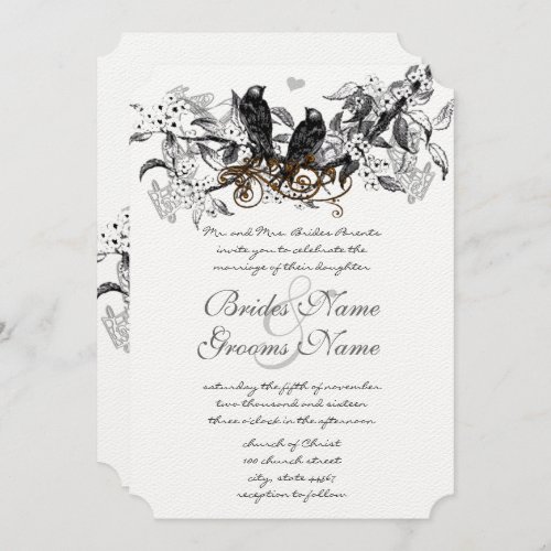 Flowering Branch Vintage Love Birds Wedding Invite