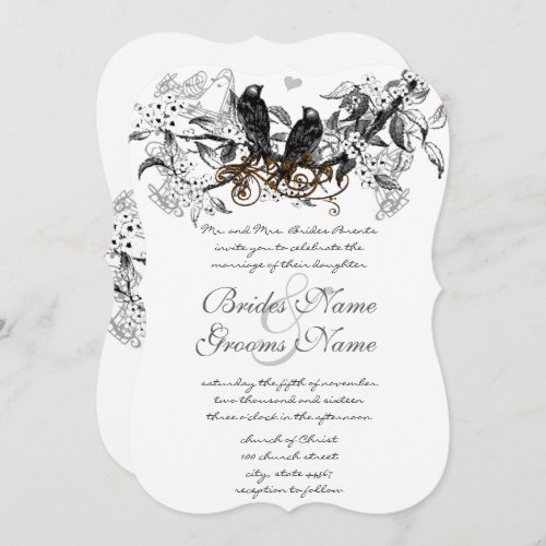 Flowering Branch Vintage Love Birds Wedding Invite