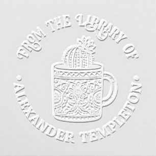 Flowering Cactus Coffee Cup #1P Library Book Name Embosser