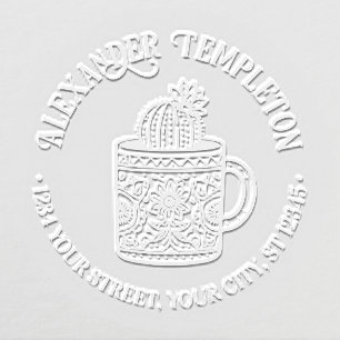 Flowering Cactus Coffee Cup #1P Name Ret Address Embosser