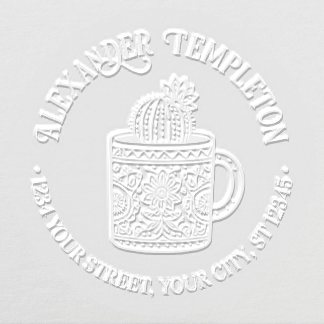 Flowering Cactus Coffee Cup #1P Name Ret Address Embosser (Design)