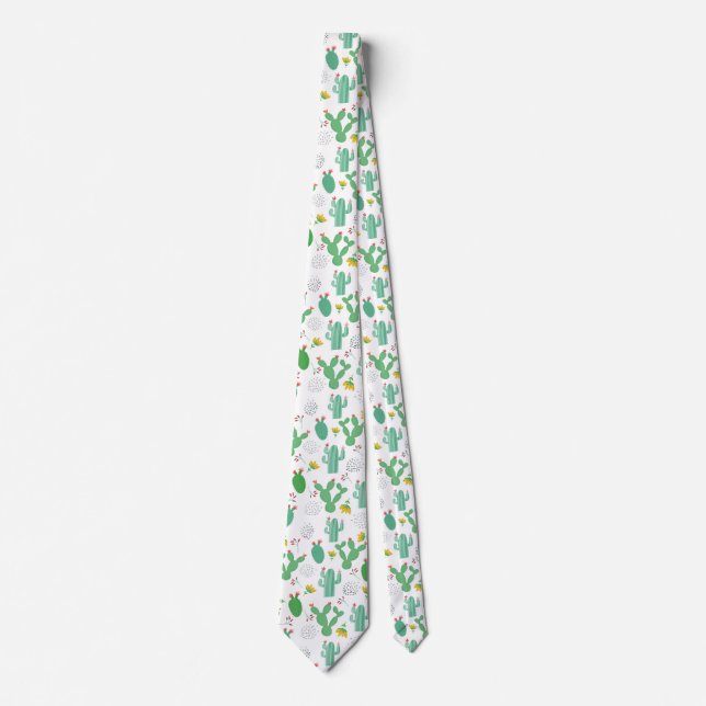 Flowering Cactus & Desert Flowers Pattern Neck Tie (Front)