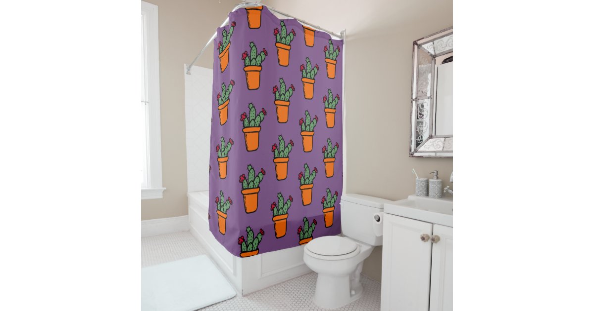 Awesome purple and red shower curtain Flowering Cactus Drawing Green Red Orange Purple Shower Curtain Zazzle Com