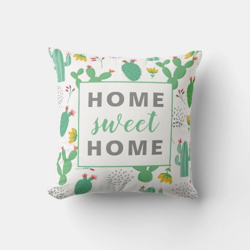 Flowering Cactus  Flowers Desert Bloom Pattern Throw Pillow