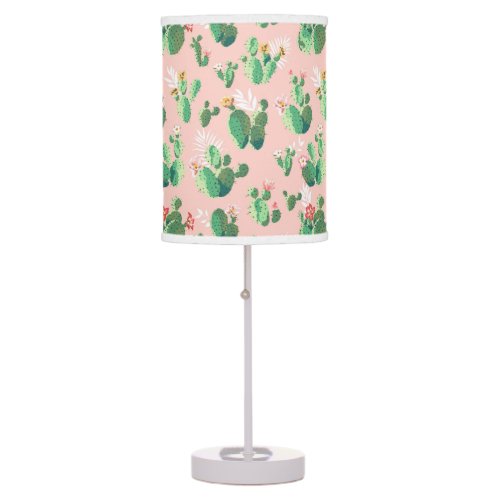 Flowering Cactus On Pink Background Table Lamp