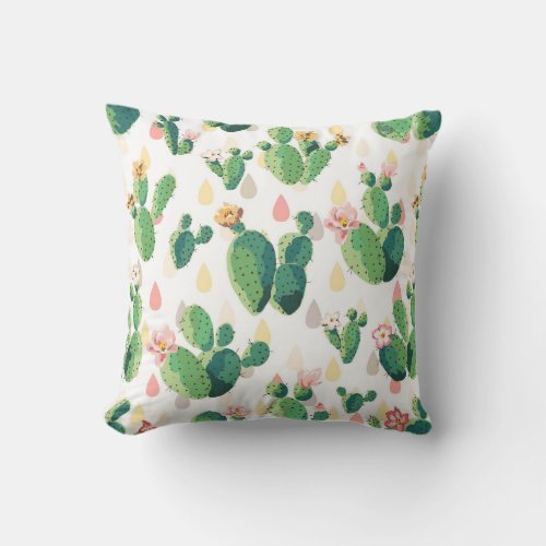 Flowering Cactus On White Background Throw Pillow