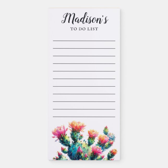 Flowering Cactus Personalized To Do List Magnetic Notepad (Front)