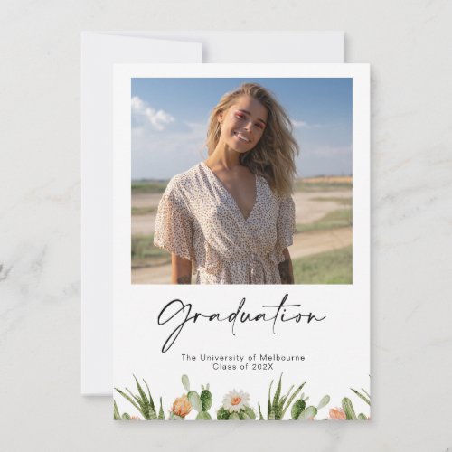 Flowering Cactus Photo Graduation Invitation