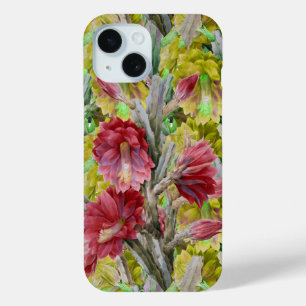 FLOWERING CACTUS ,RED PINK YELLOW FLOWERS Floral iPhone 15 Case