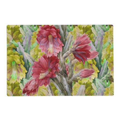 FLOWERING CACTUS RED PINK YELLOW FLOWERS Floral Placemat