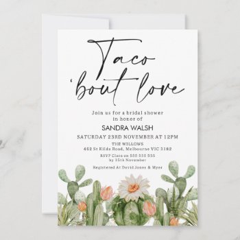 Flowering Cactus Taco 'bout Love Bridal Shower Invitation by figtreedesign at Zazzle