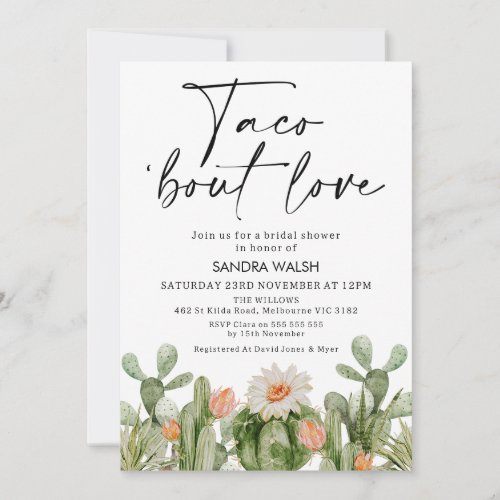 Flowering Cactus Taco bout Love Bridal Shower Invitation