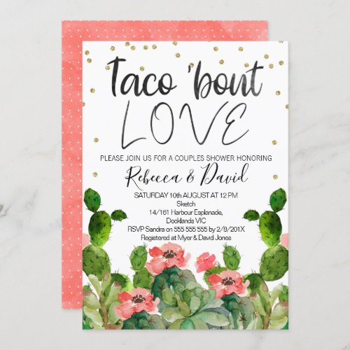 Flowering cactus taco bout love couples invitation