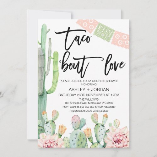 Flowering Cactus Taco bout Love Couples Shower Invitation