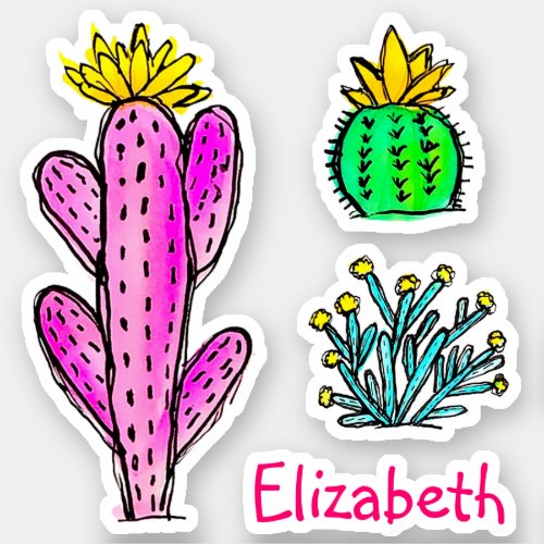 Flowering Cactus Watercolor Colorful Vinyl Decal