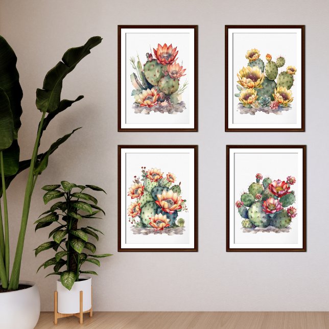 Flowering Cactus Watercolor Wall Art Sets (Creator Uploaded)