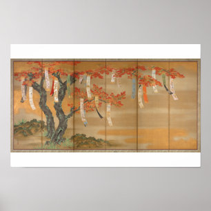 "Flowering Cherry and Autumn Maples with Poem Slip Poster
