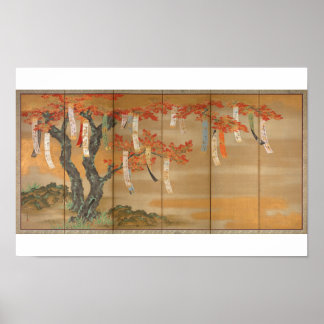 "Flowering Cherry and Autumn Maples with Poem Slip Poster