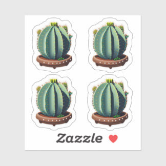 Flowering Fat Cactus with Colorful Blooms Sticker