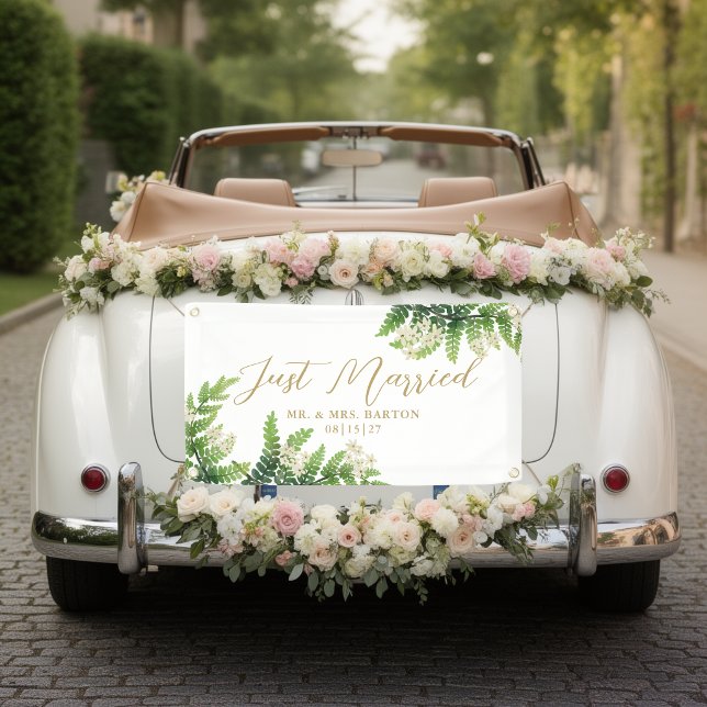 Flowering Ferns Just Married Car Banner (Creator Uploaded)
