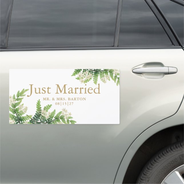 Flowering Ferns Just Married Car Banner Magnet (In Situ)