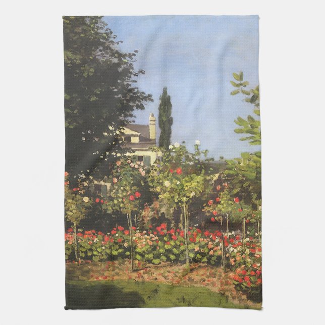 Flowering Garden at Sainte Adresse by Claude Monet Kitchen Towel (Vertical)