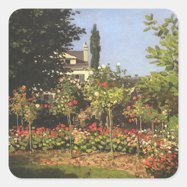 Flowering Garden at Sainte Adresse by Claude Monet Square Sticker (Front)