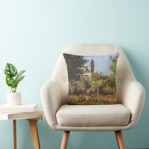 Flowering Garden at Sainte Adresse by Claude Monet Throw Pillow
