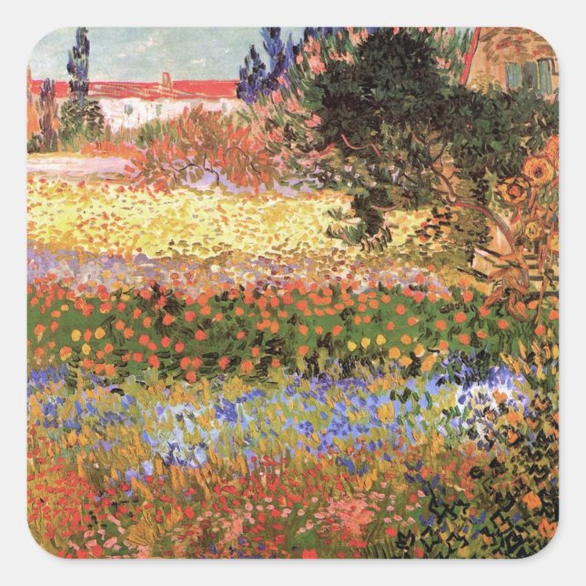 Flowering Garden by Vincent van Gogh Square Sticker (Front)