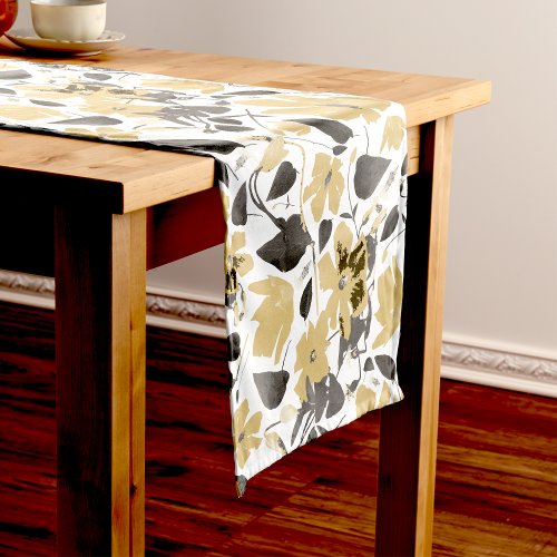 Flowering Gray Yellow Watercolor Vine Decor Short Table Runner