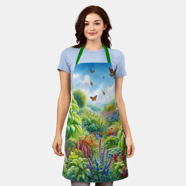 Flowering Herbs and Butterflies / Garden  Apron (Worn)