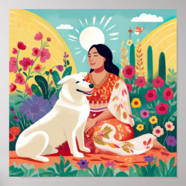 Flowering Love for Self, Woman & Rescue Dog Print