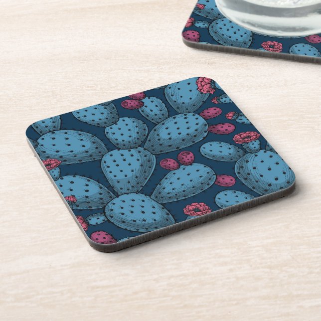 Flowering opuntia beverage coaster (Left Side)