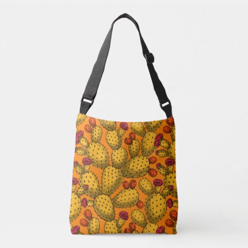 Flowering opuntia in yellow crossbody bag