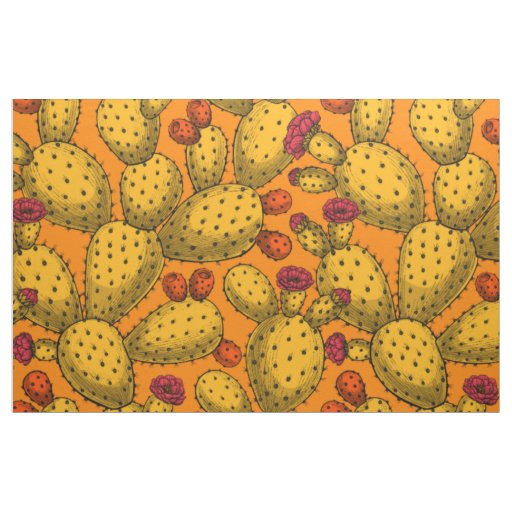 Flowering opuntia in yellow fabric
