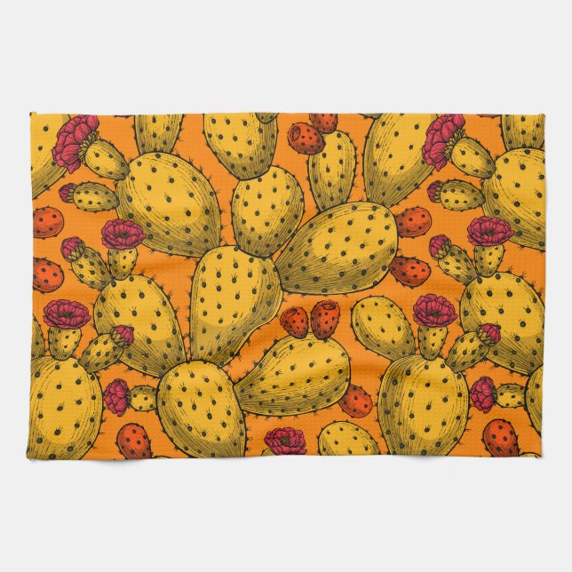 Flowering opuntia in yellow kitchen towel (Horizontal)