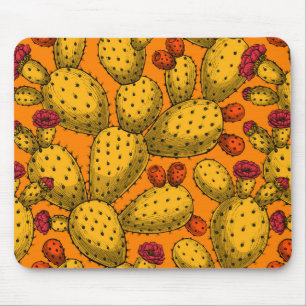 Flowering opuntia in yellow mouse pad