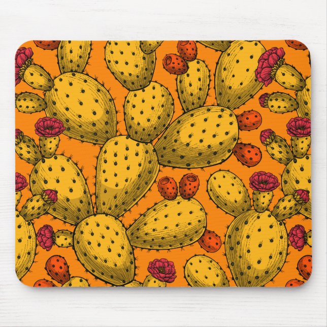 Flowering opuntia in yellow mouse pad (Front)