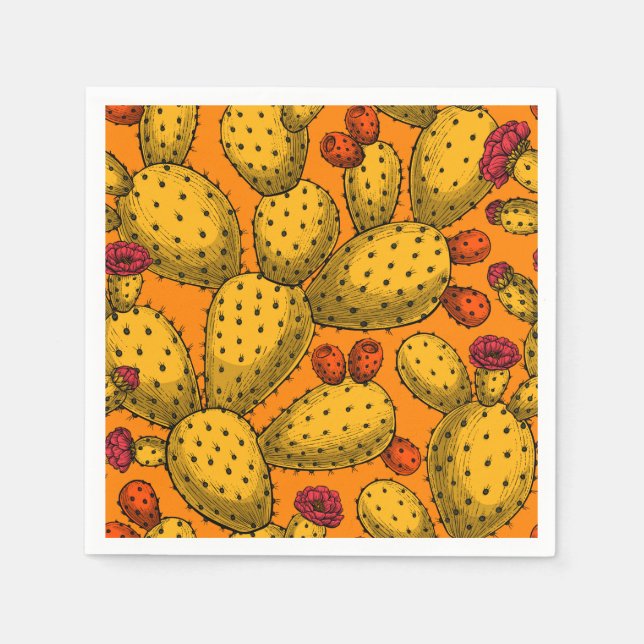 Flowering opuntia in yellow napkins (Front)