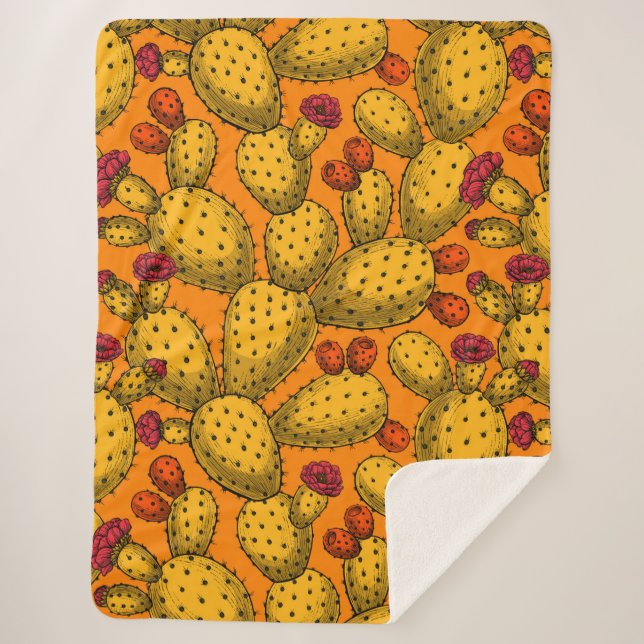 Flowering opuntia in yellow sherpa blanket (Front)