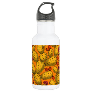 Flowering opuntia in yellow stainless steel water bottle
