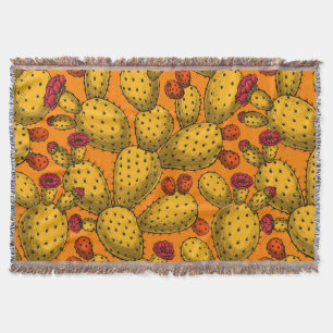 Flowering opuntia in yellow throw blanket