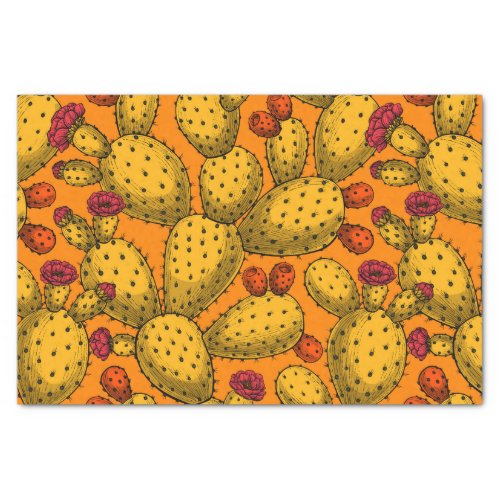 Flowering opuntia in yellow tissue paper