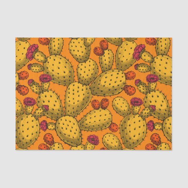 Flowering opuntia in yellow tissue paper (Front)