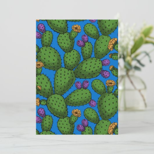 Flowering opuntia on blue (Standing Front)