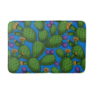 Flowering opuntia on blue bath mat