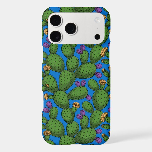 Flowering opuntia on blue iPhone case (Back)