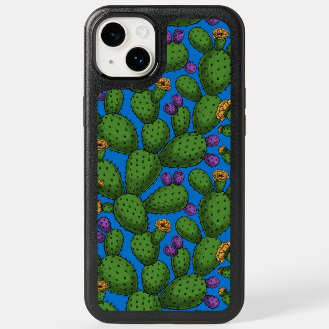 Flowering opuntia on blue otterbox iPhone case (Back)