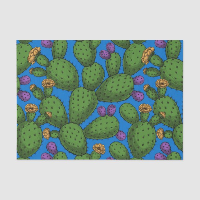 Flowering opuntia on blue tissue paper (Front)